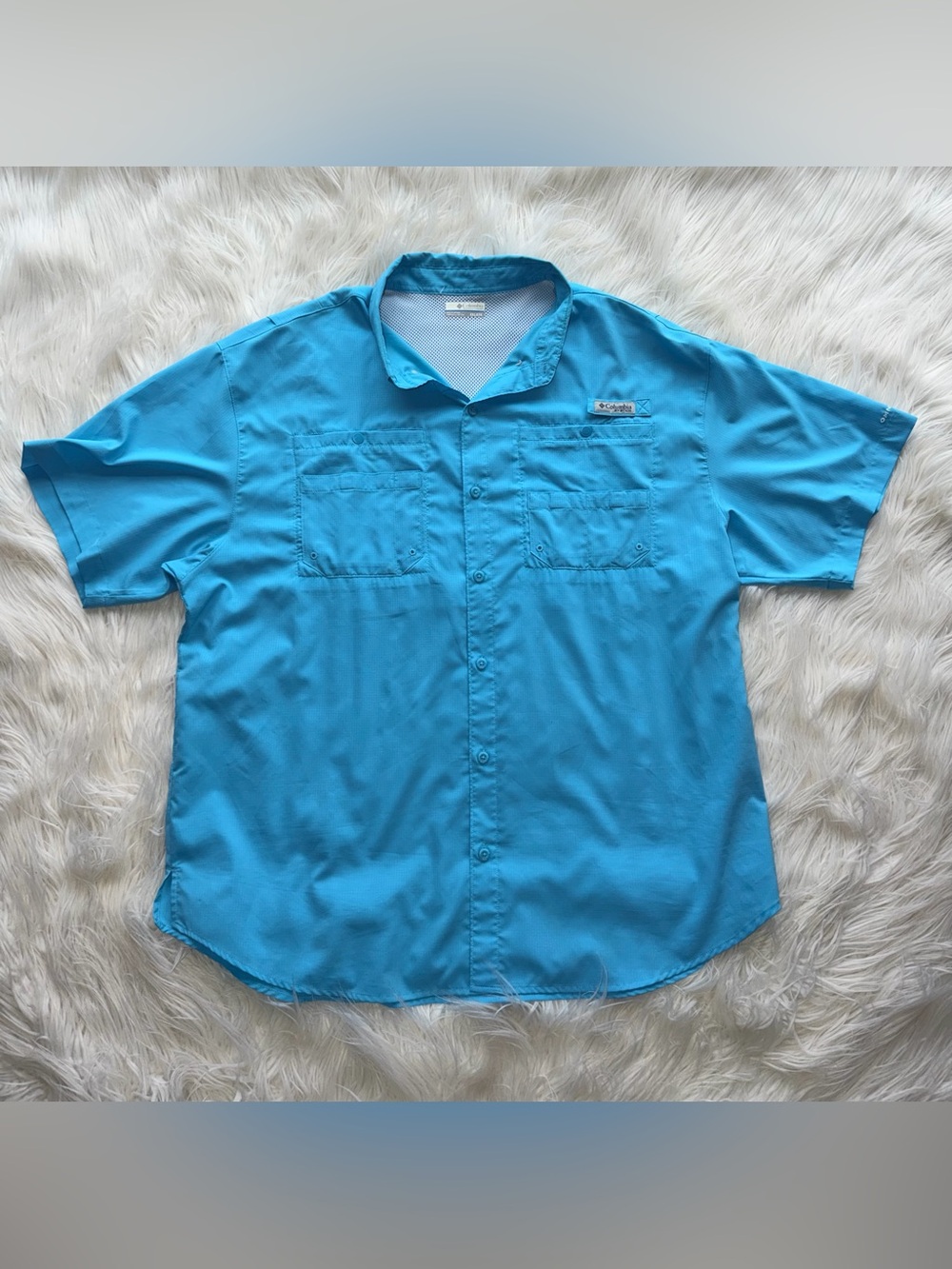 Columbia Men's XXL Blue PFG Omni-Shade Short-Sleeve Button-Down Shirt